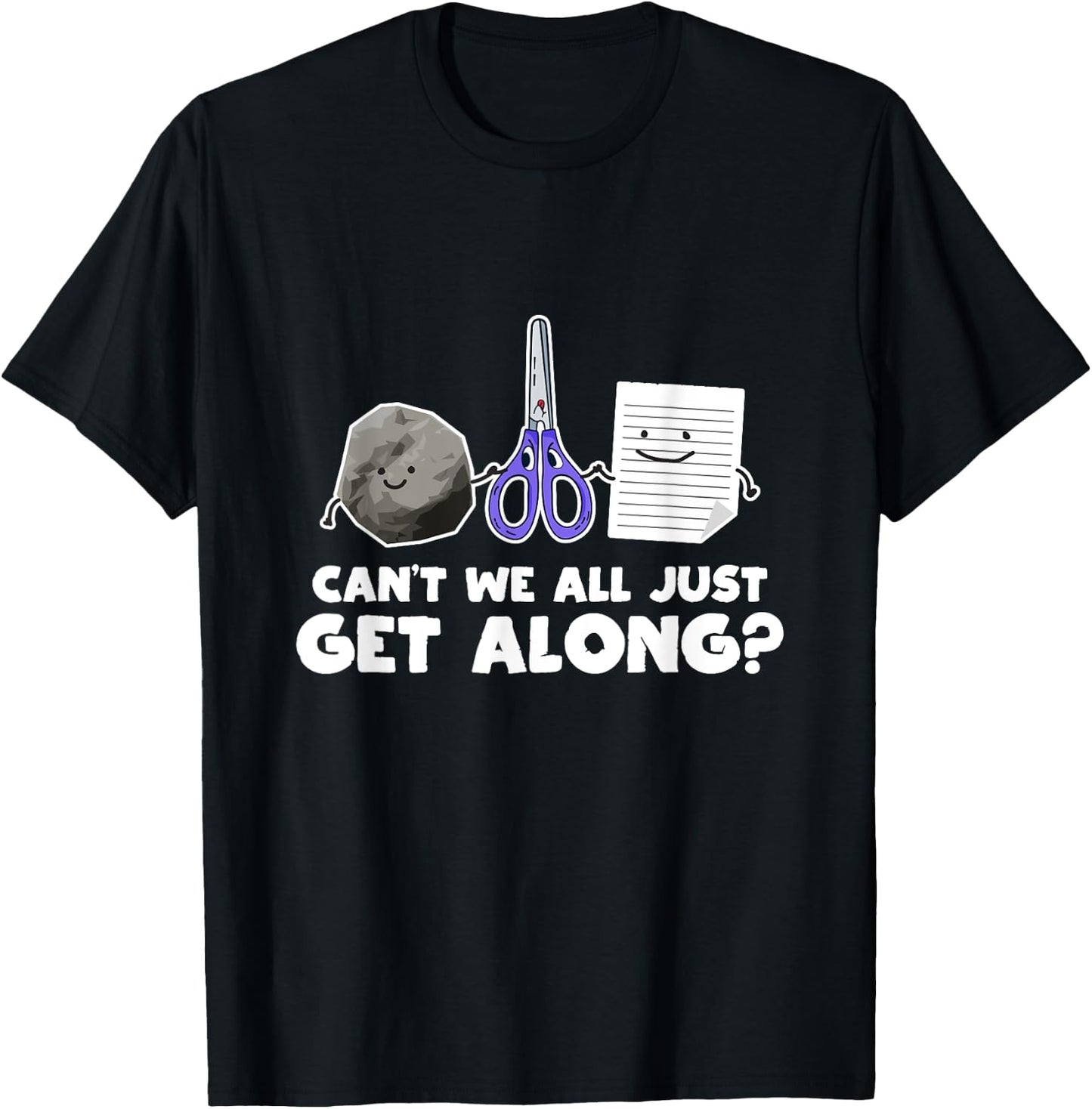 Can't We All Just Get Along Shirt Funny Rock Paper Scissors T-Shirt - T-Shirt | Black