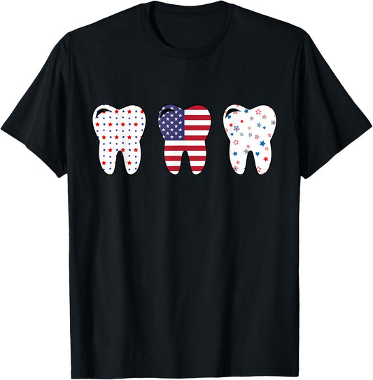 Dental Hygienist Us Flag 4th of July Patriotic Tooth Doctor T-Shirt - T-Shirt | Black