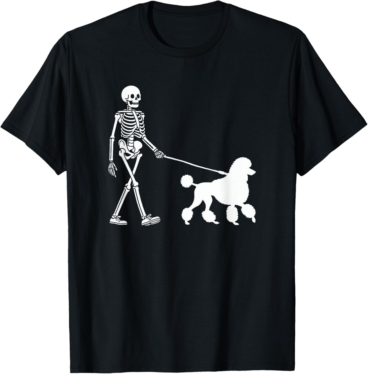 Skeleton Walking a Dog Poodle Halloween Outfit Men Women Kids T-Shirt - T-Shirt | Black