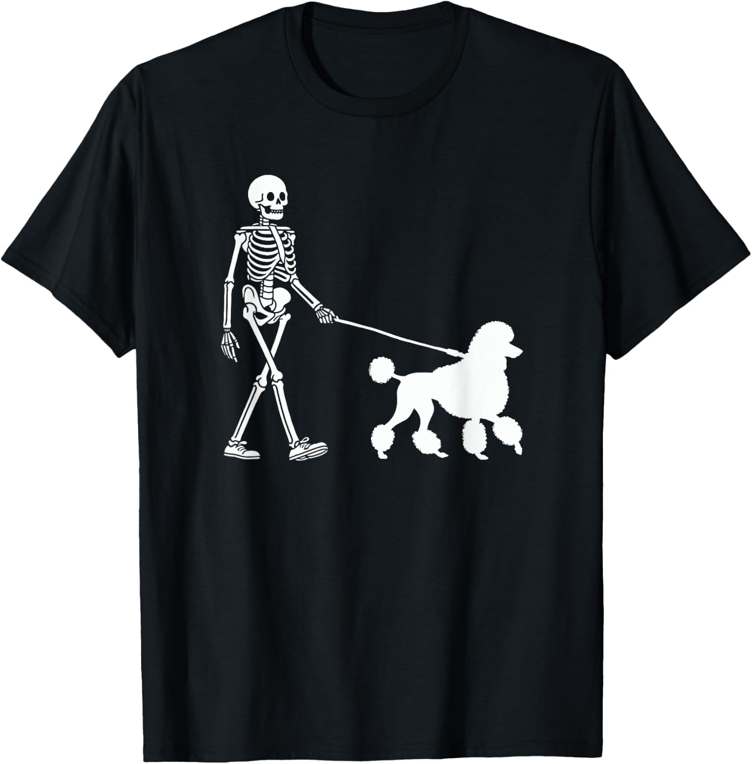 Skeleton Walking a Dog Poodle Halloween Outfit Men Women Kids T-Shirt - T-Shirt | Black