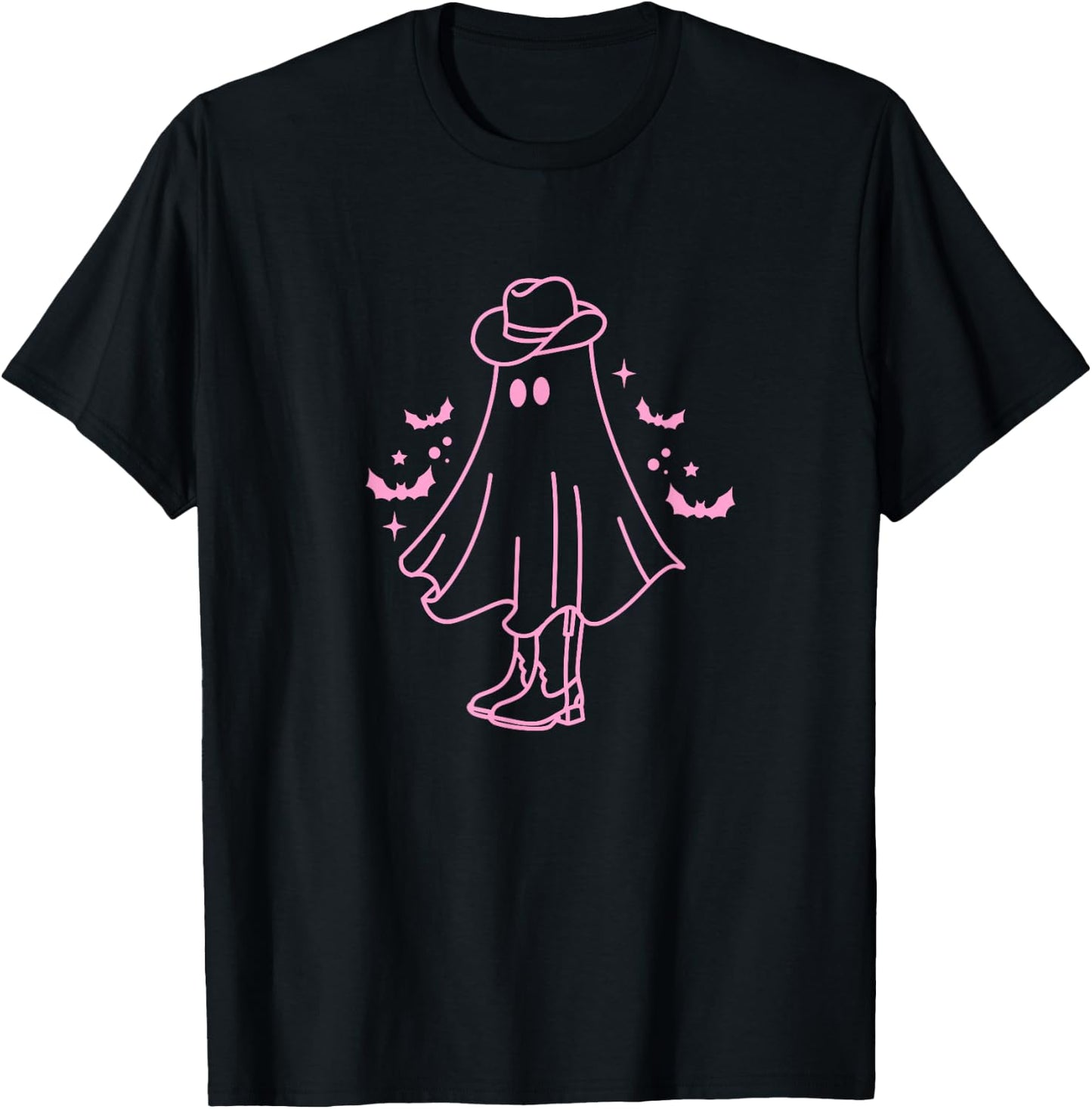 Cute Retro Pink Cowboy Ghost T-Shirt - T-Shirt | Black