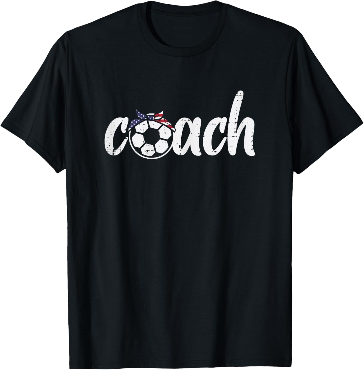 Coach Soccer American Flag Bandana Football Women Girls Mom T-Shirt - T-Shirt | Black