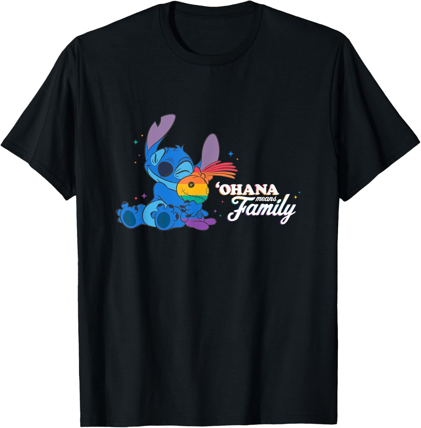 Disney Lilo & Stitch Ohana Means Family Rainbow Scrump T-Shirt - T-Shirt | Black