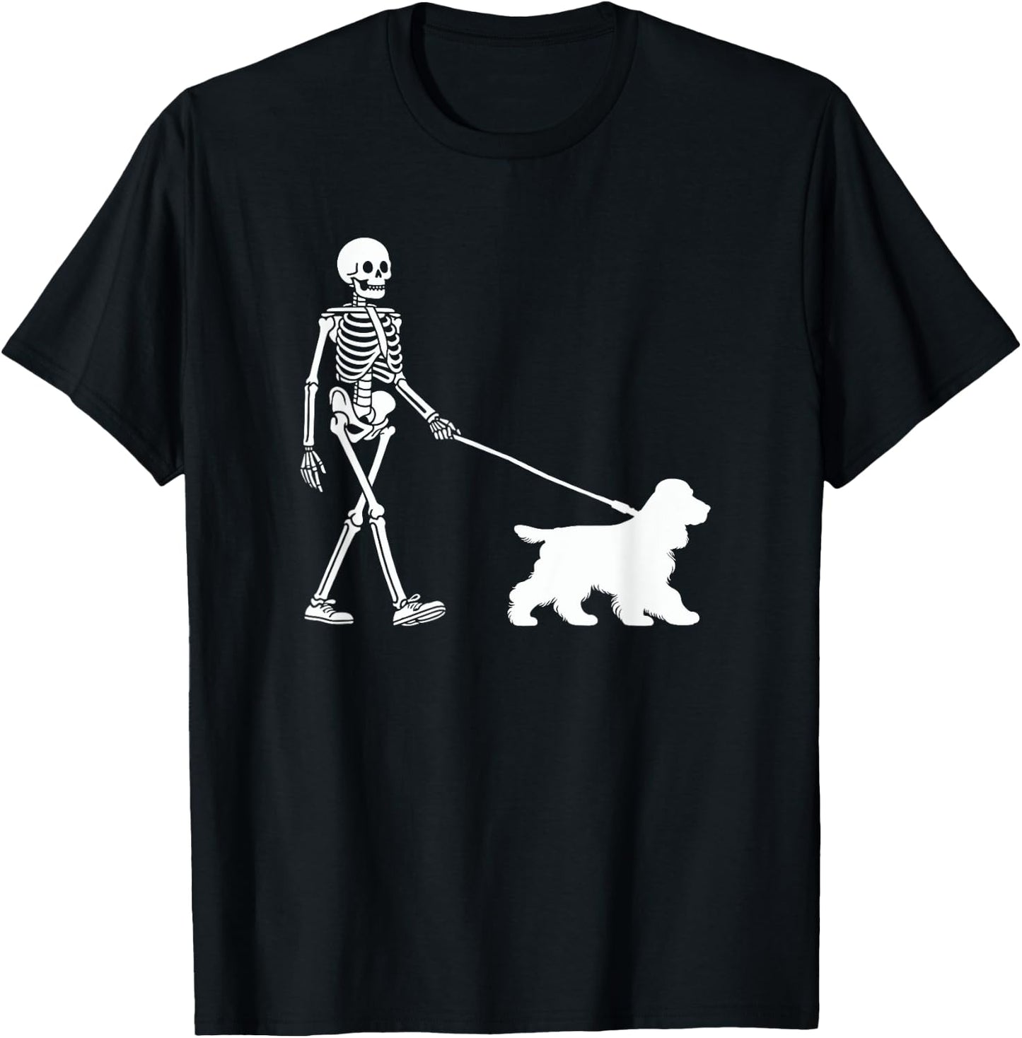 Skeleton Walking a Dog Cocker Spaniel Halloween Outfit T-Shirt - T-Shirt | Black