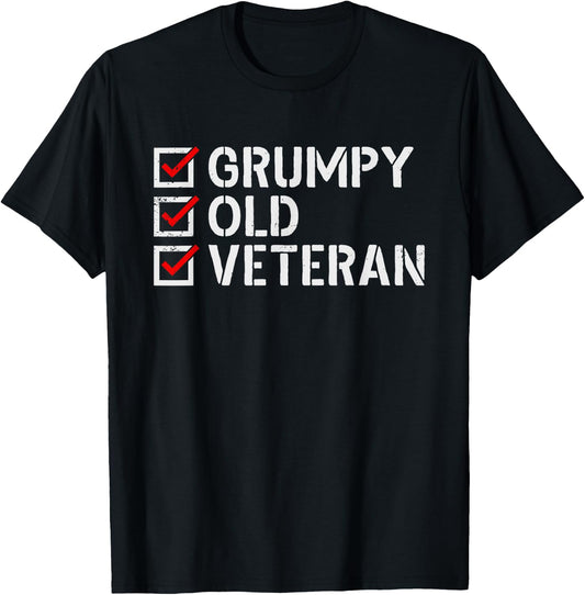Grumpy Old Veteran Funny Military Veteran Grandpa Dad Mom Women Men T-Shirt - T-Shirt | Black