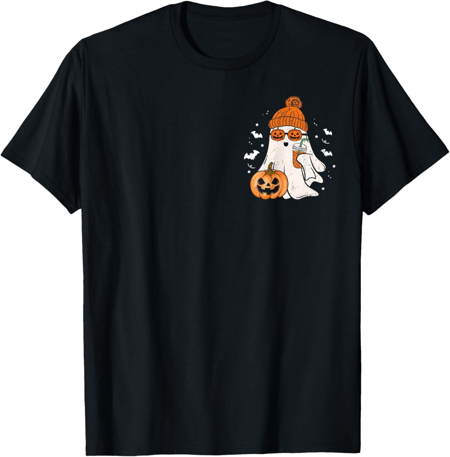 Cute Ghost Drinking Ice Coffee Funny Halloween Pumpkin Spice T-Shirt - T-Shirt | Black