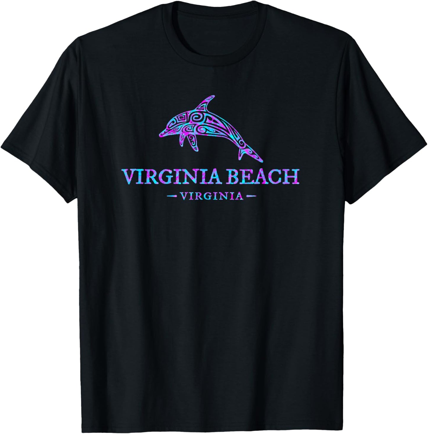 Virginia Beach Virginia Colorful Dolphin Vacation Souvenir Women Kids T-Shirt - T-Shirt | Black