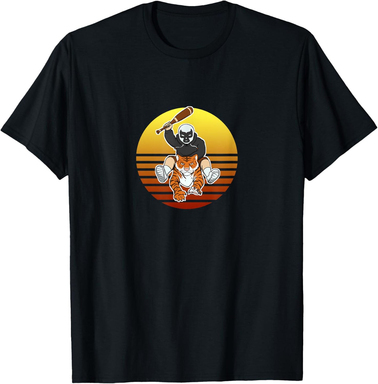 Man Riding Tiger Retro Sun Mask Bat Chodmunch Logo Merch T-Shirt - T-Shirt | Black