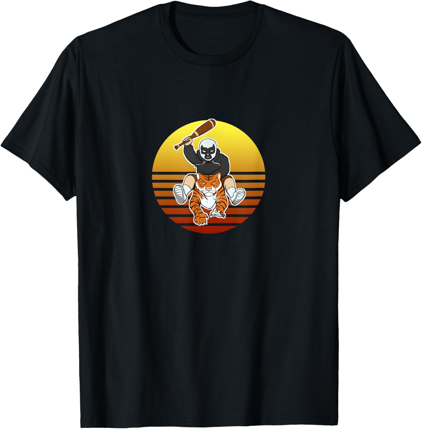 Man Riding Tiger Retro Sun Mask Bat Chodmunch Logo Merch T-Shirt - T-Shirt | Black