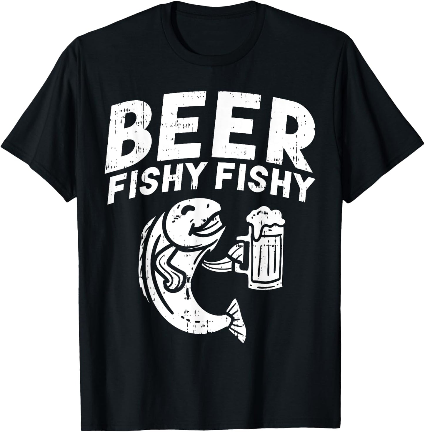 Beer Fishy Funny Fish Fisherman Angler Fathers Day Dad Gift T-Shirt - T-Shirt | Black