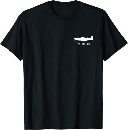 P-51 Mustang Historic Lover Plane Silhouette T-Shirt - T-Shirt | Black
