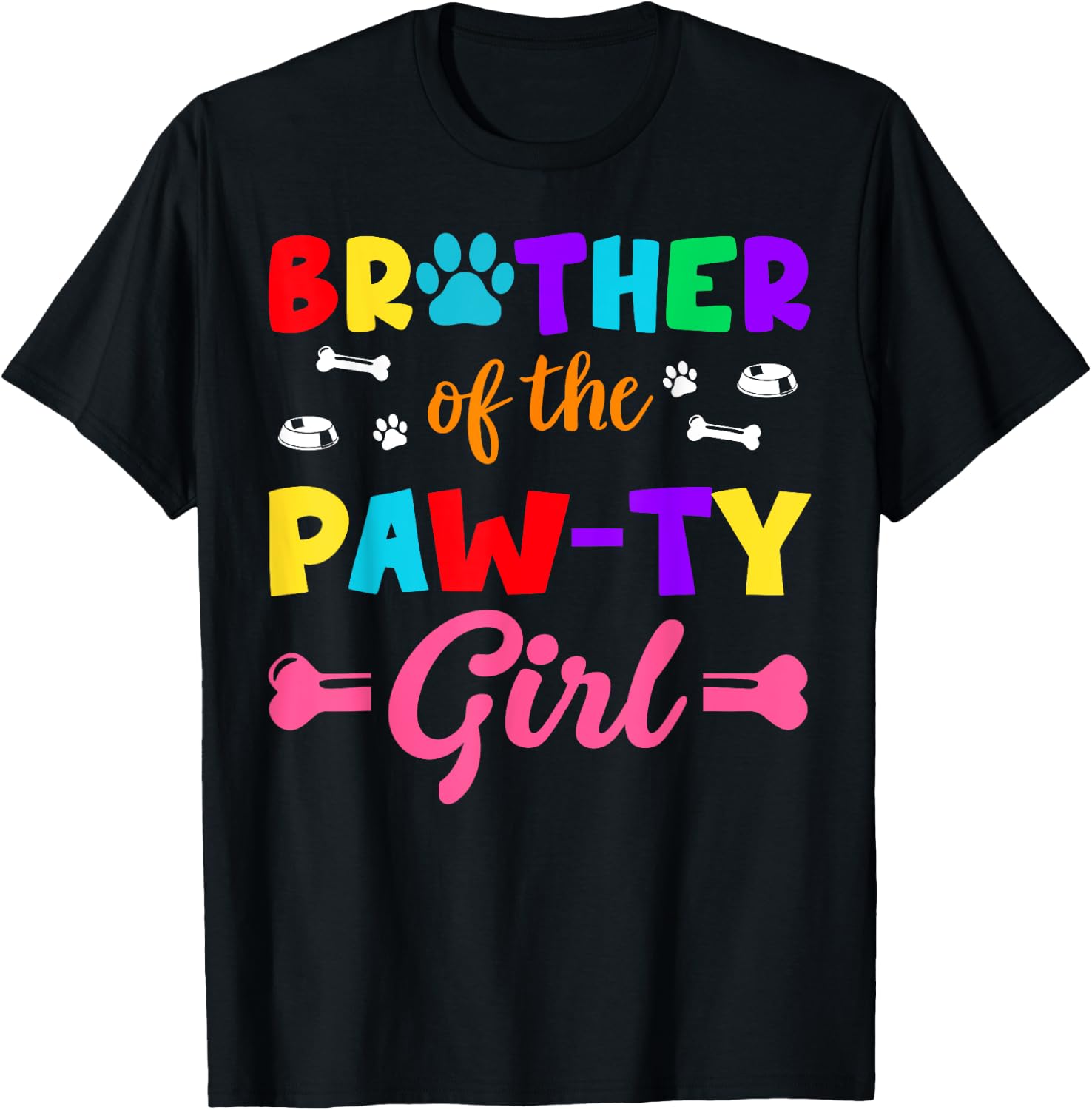 Brother Of The Paw-ty Girl Dog Family Matching Party T-Shirt - T-Shirt | Black