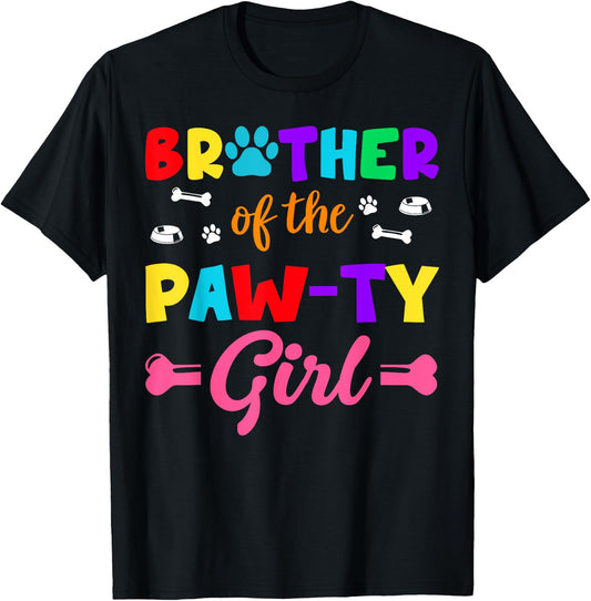 Brother Of The Paw-ty Girl Dog Family Matching Party T-Shirt - T-Shirt | Black