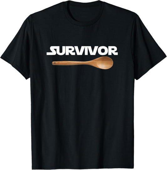 80's Wooden Spoon Survivor Fun 80s Nostalgia Gift T-Shirt - T-Shirt | Black