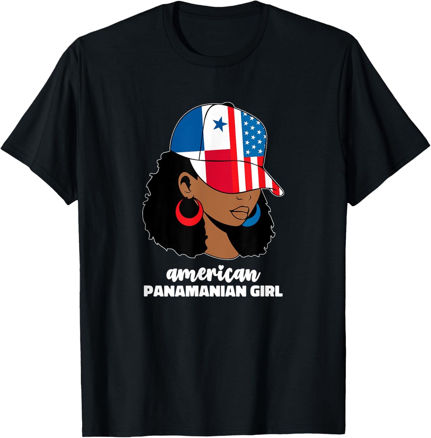 Half American Panamanian Panama Usa Flag Afro Latina Girl T-Shirt - T-Shirt | Black