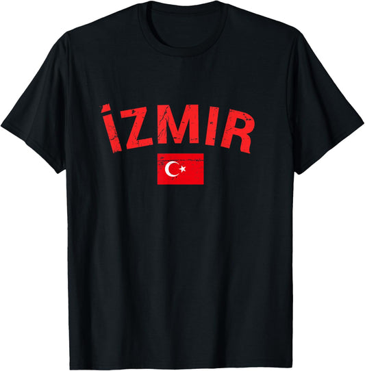 Izmir Turkey Vintage Turkish Flag Turk T-Shirt - T-Shirt | Black