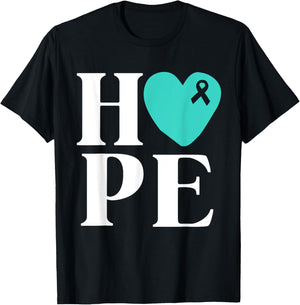 Ovarian Cancer Awareness Shirts Teal Ribbon Shirt Hope T-Shirt - T-Shirt | Black
