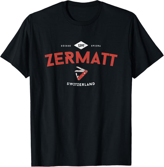 Matterhorn Zermatt Swiss Holiday Swiss Army Knife T-Shirt - T-Shirt | Black