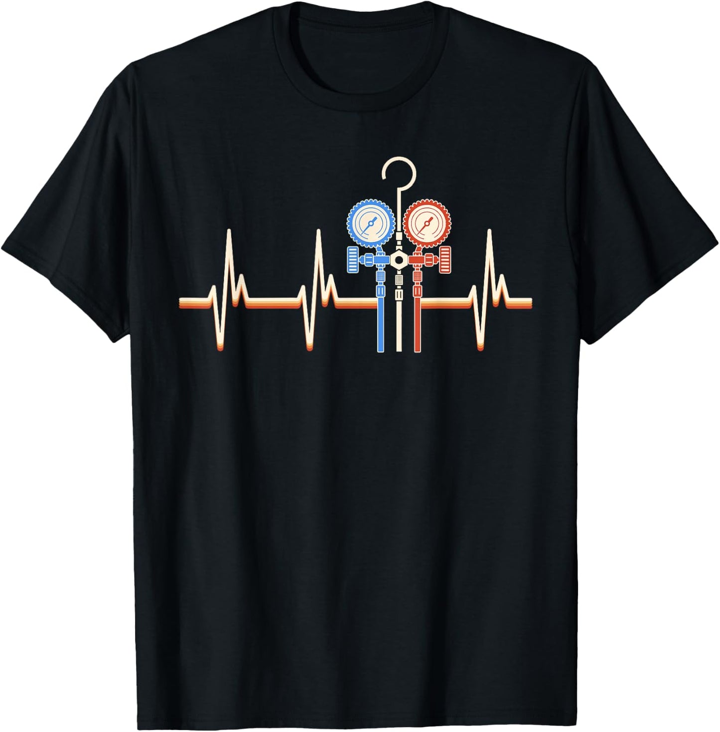 HVAC Techician EKG Line Heartbeat HVAC Tech Funny T-Shirt - T-Shirt | Black