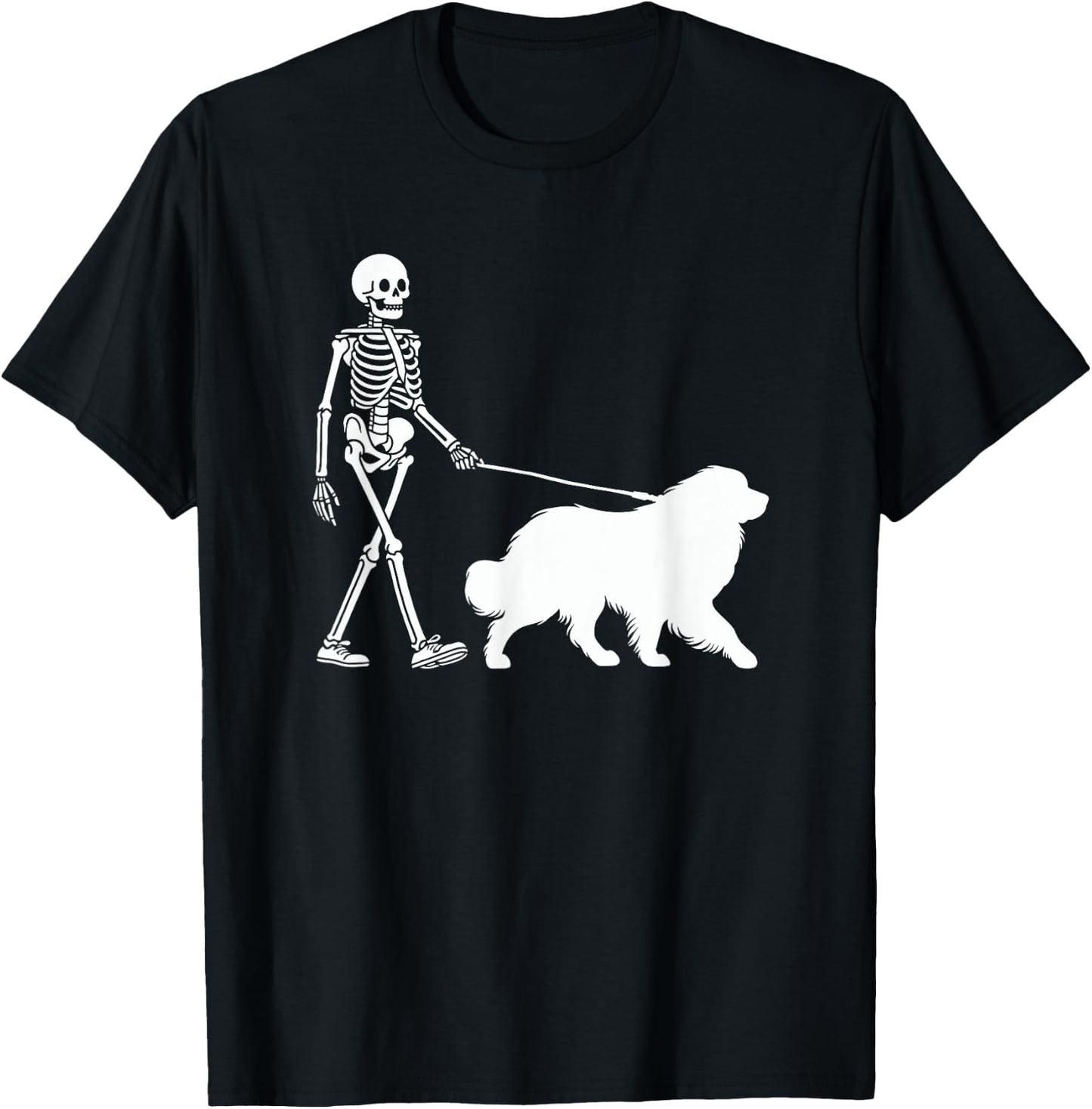 Skeleton Walking a Dog Great Pyrenees Halloween Outfit T-Shirt - T-Shirt | Black