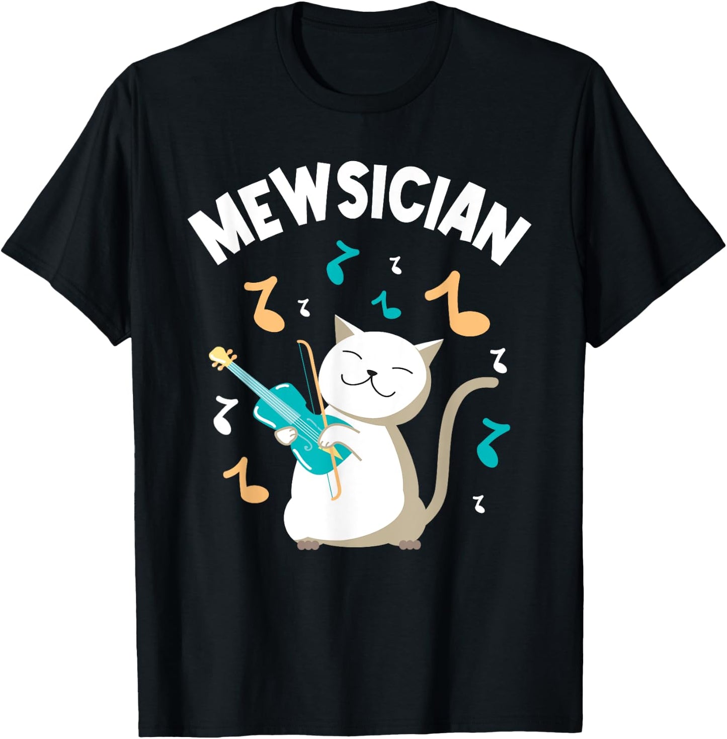 Mewsician - Violin Player Cat Violinist Musician Men Women Girls Kids T-Shirt - T-Shirt | Black