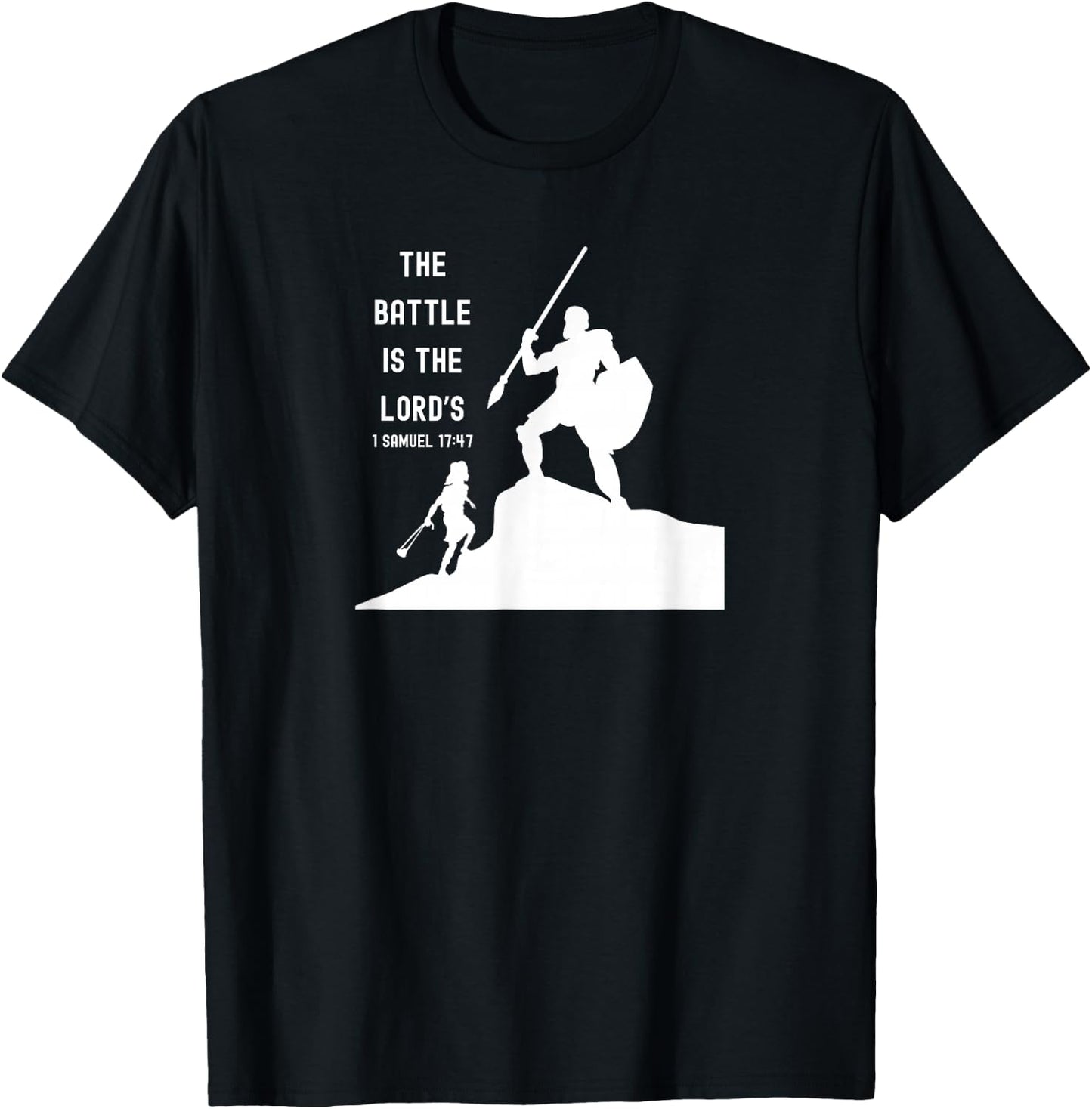 Inspired Words of Hope Bible Verse David and Goliath Christian Scripture Motivating , Small, Black T-Shirt - T-Shirt | Black