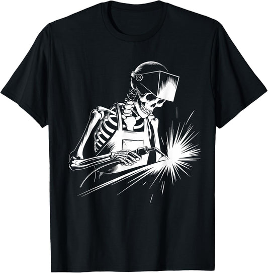 Funny Skeleton Welding Lovers Spooky Halloween Welder T-Shirt - T-Shirt | Black