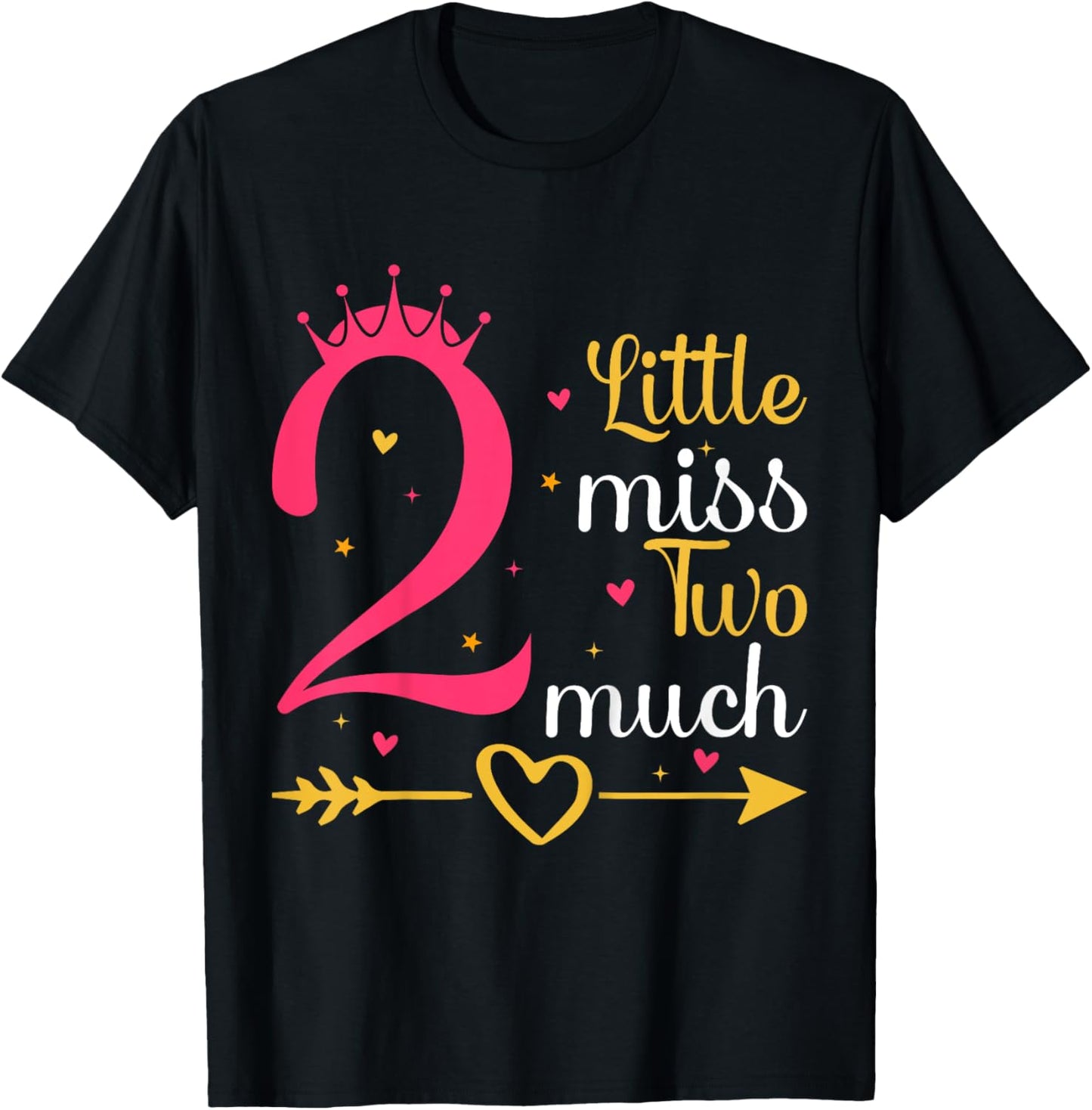 Kids Little Miss Two Much 2 Years Old 2nd Birthday Girls T-Shirt - T-Shirt | Black