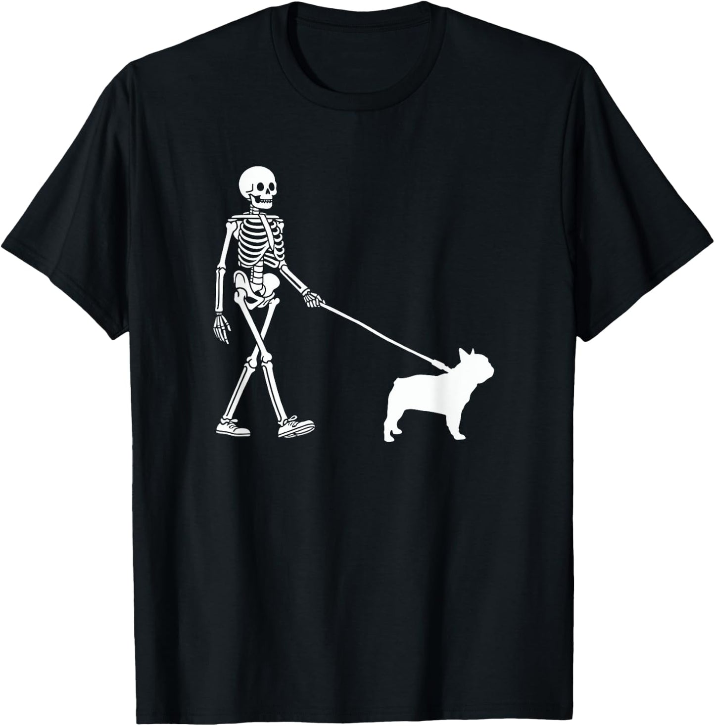 Skeleton Walking a Dog French Bulldog Halloween Outfit T-Shirt - T-Shirt | Black