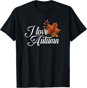 I Love Autumn | Colorful Leaves | Leaf Fall Season T-Shirt - T-Shirt | Black
