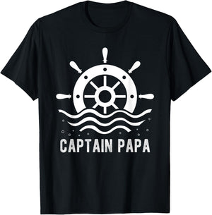 CAPTAIN PAPA Boating Father's Day Pontoon Captain Boat Lover T-Shirt - T-Shirt | Black