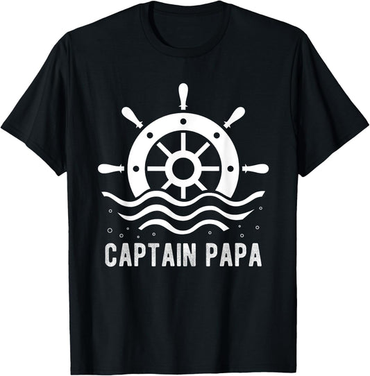 CAPTAIN PAPA Boating Father's Day Pontoon Captain Boat Lover T-Shirt - T-Shirt | Black