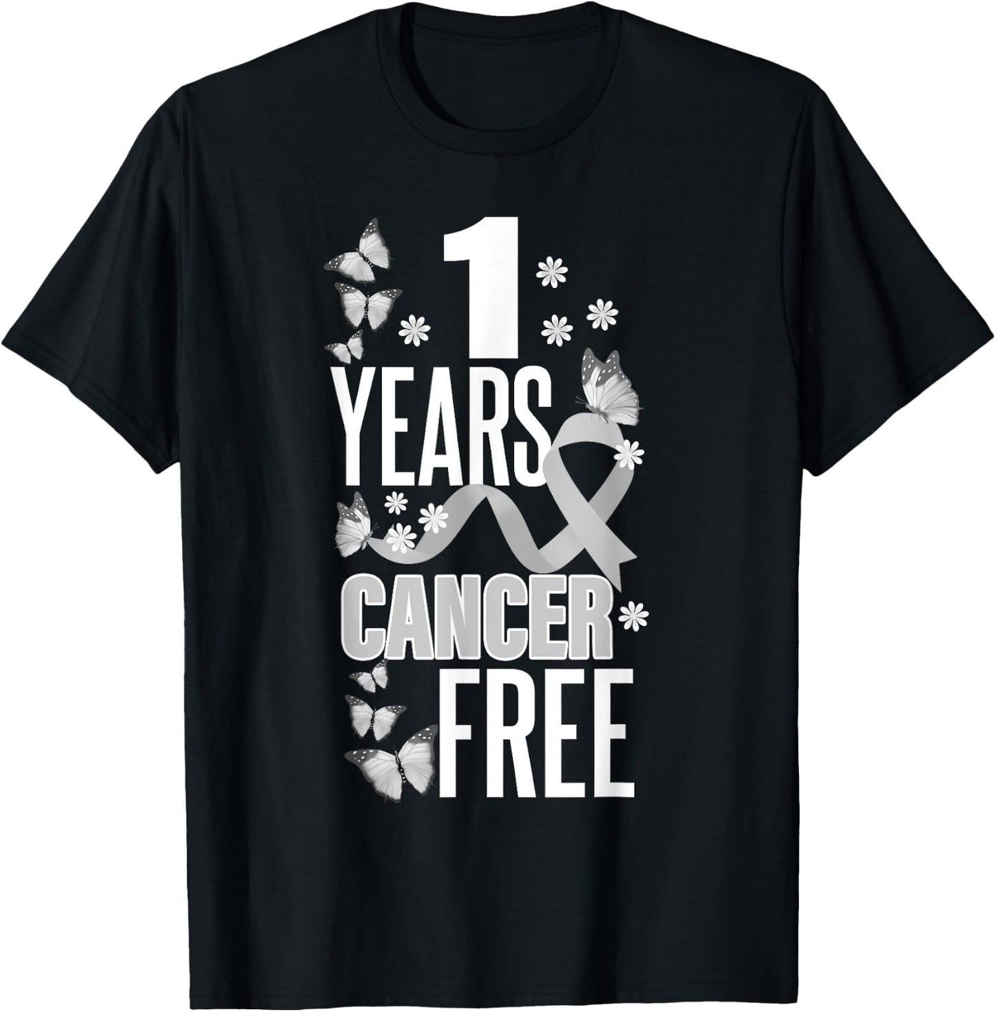 1 Year Cancer Free For Lungs Cancer Awareness T-Shirt - T-Shirt | Black