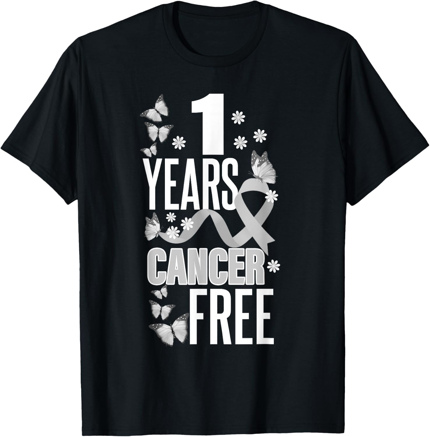 1 Year Cancer Free For Lungs Cancer Awareness T-Shirt - T-Shirt | Black
