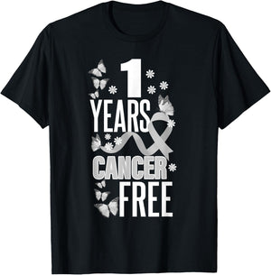 1 Year Cancer Free For Lungs Cancer Awareness T-Shirt - T-Shirt | Black