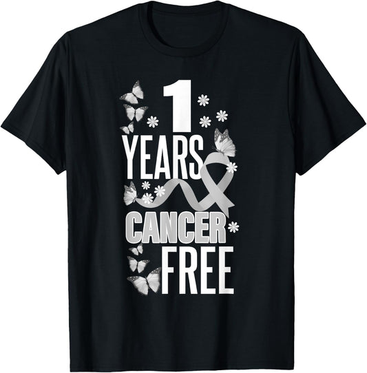 1 Year Cancer Free For Lungs Cancer Awareness T-Shirt - T-Shirt | Black