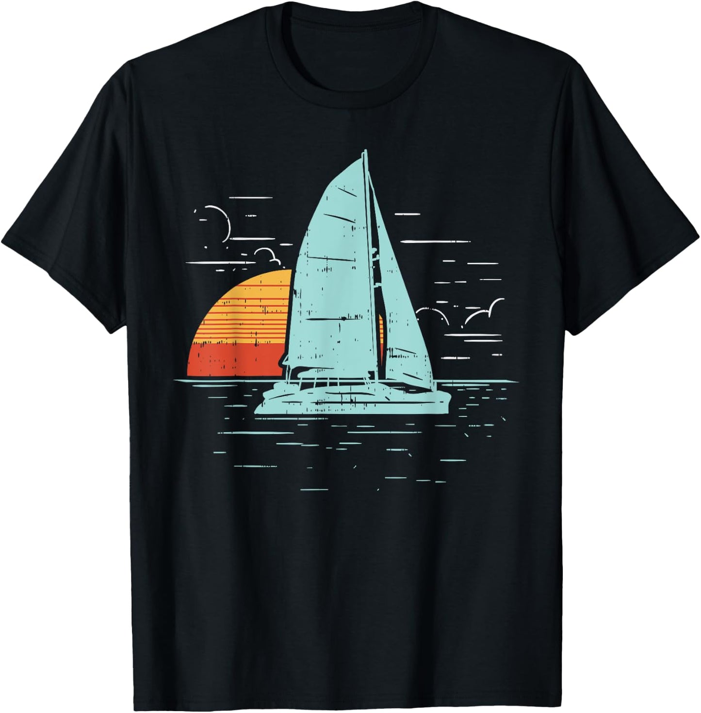 Sailboat Sunset Retro Boating Vacation Boat Sailor Gift T-Shirt - T-Shirt | Black