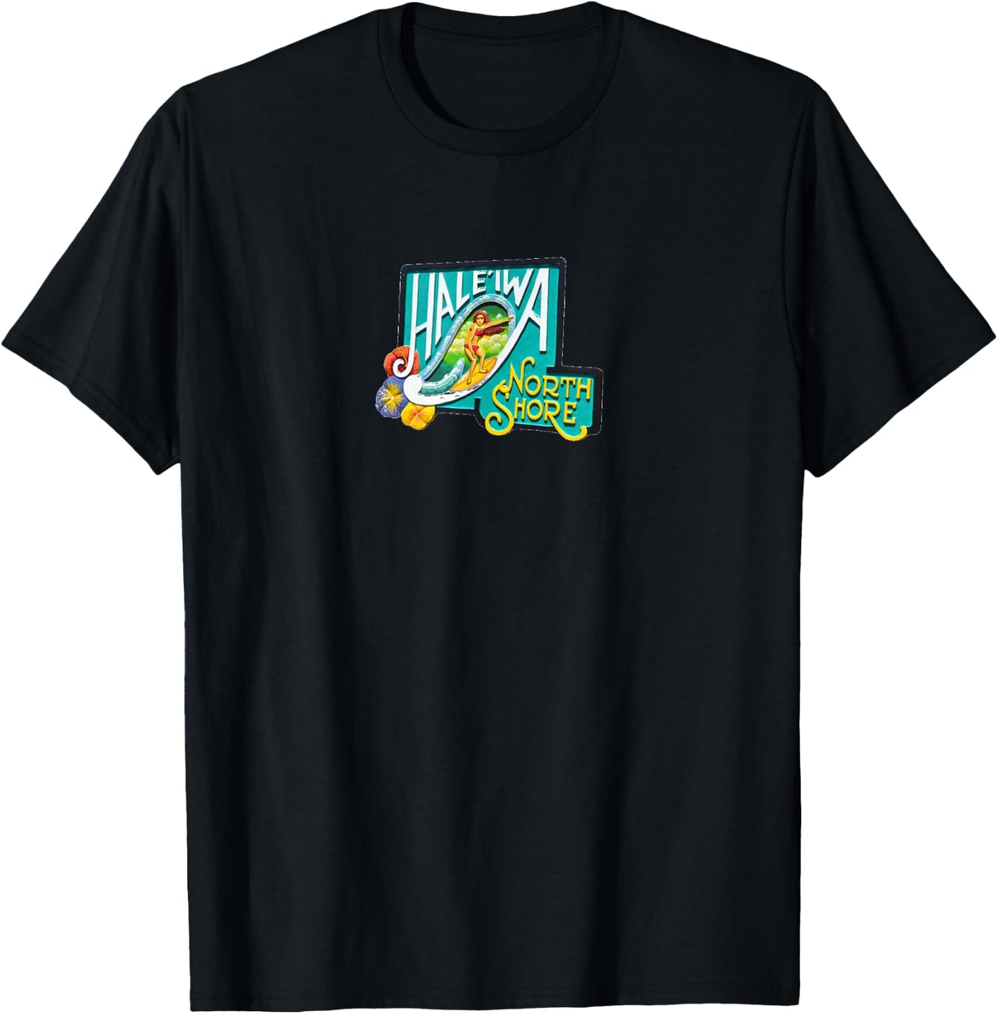 Hawaii Haleiwa Sign Surf Girl T-Shirt - T-Shirt | Black