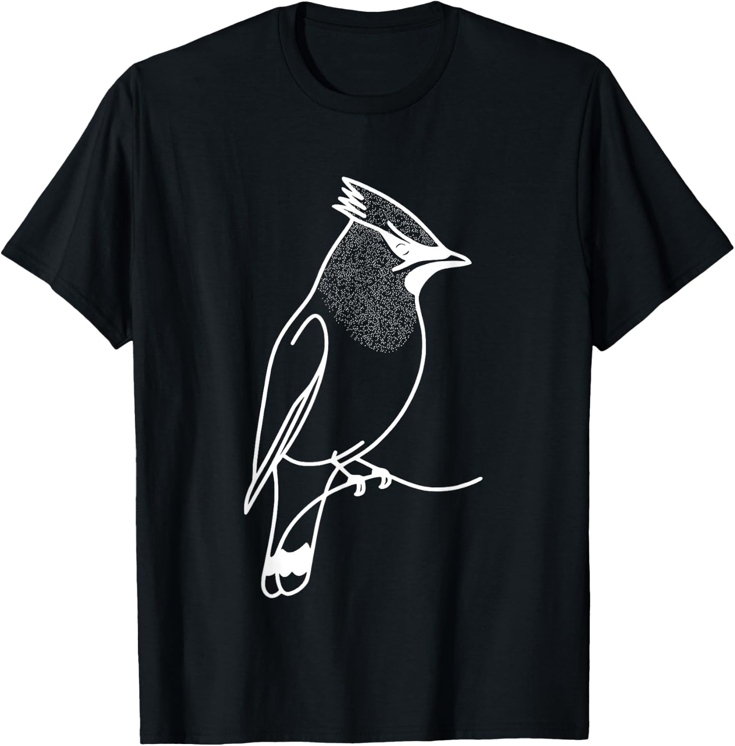 Line Art Bird & Ornithologist Cedar Waxwing T-Shirt - T-Shirt | Black