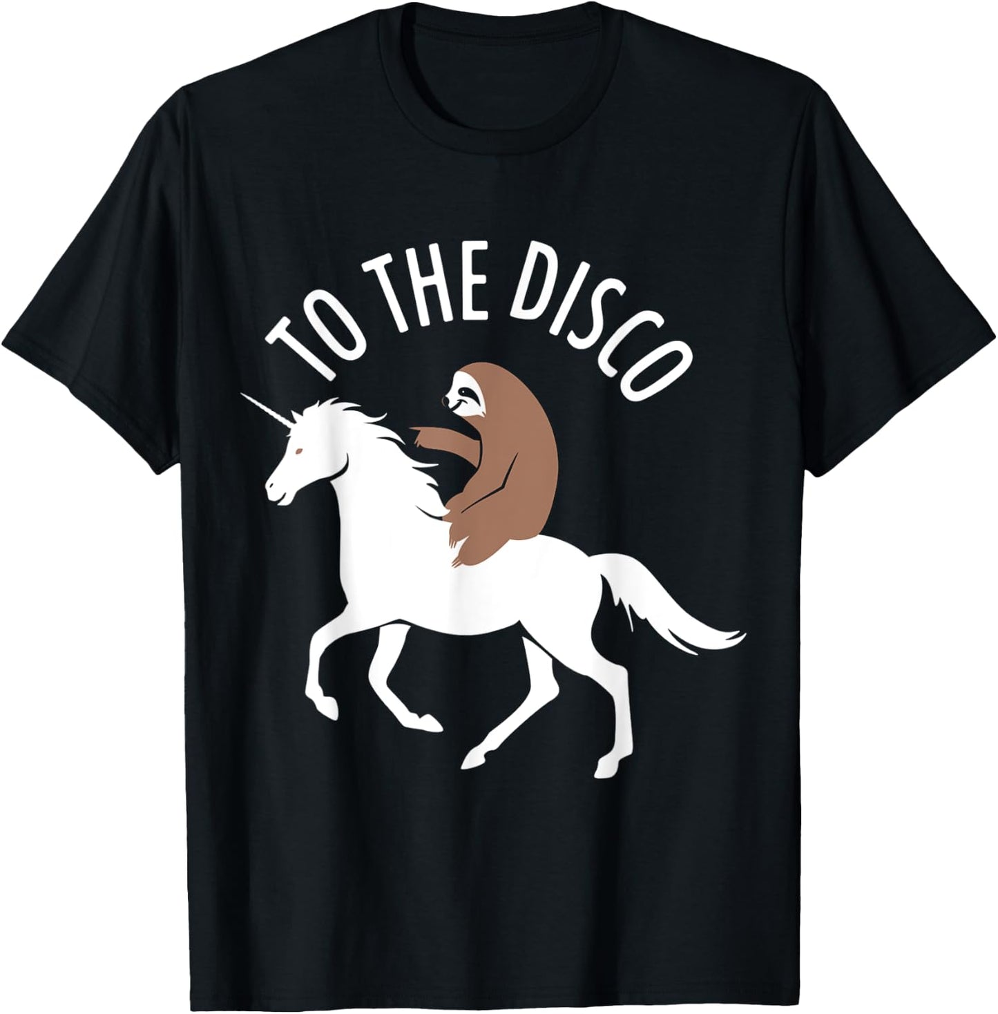Sloth Riding Unicorn To The Disco Funny T-Shirt - T-Shirt | Black