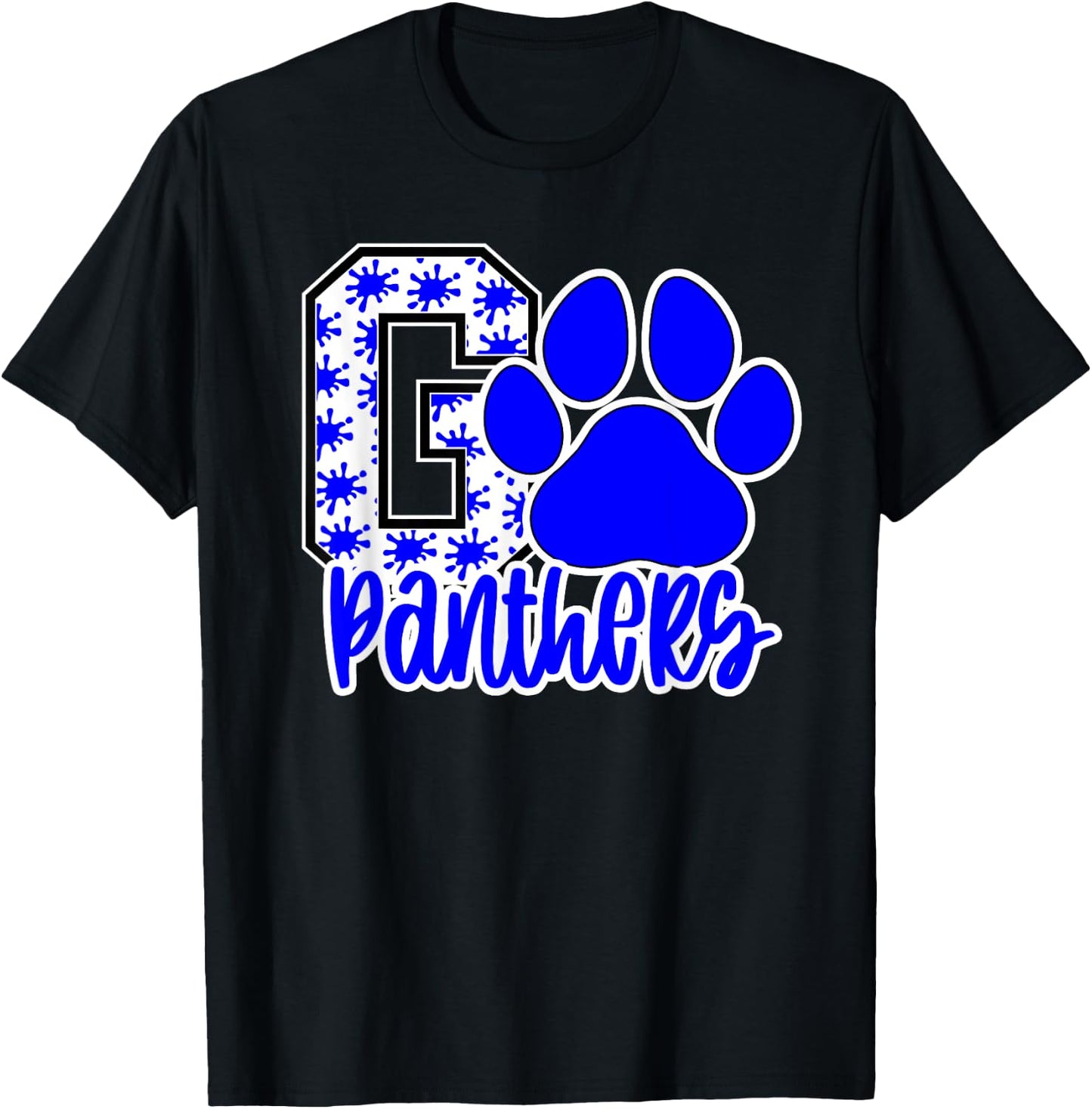 Go Panthers Splatter Blue White Panther Pride School Spirit T-Shirt - T-Shirt | Black