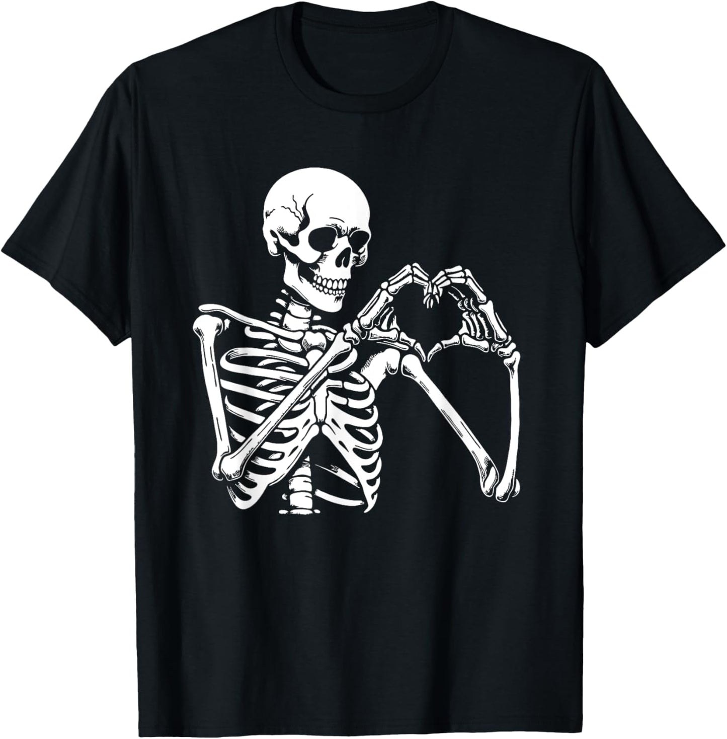 Skeleton Heart Hands Sign Halloween Costume Retro Halloween T-Shirt - T-Shirt | Black