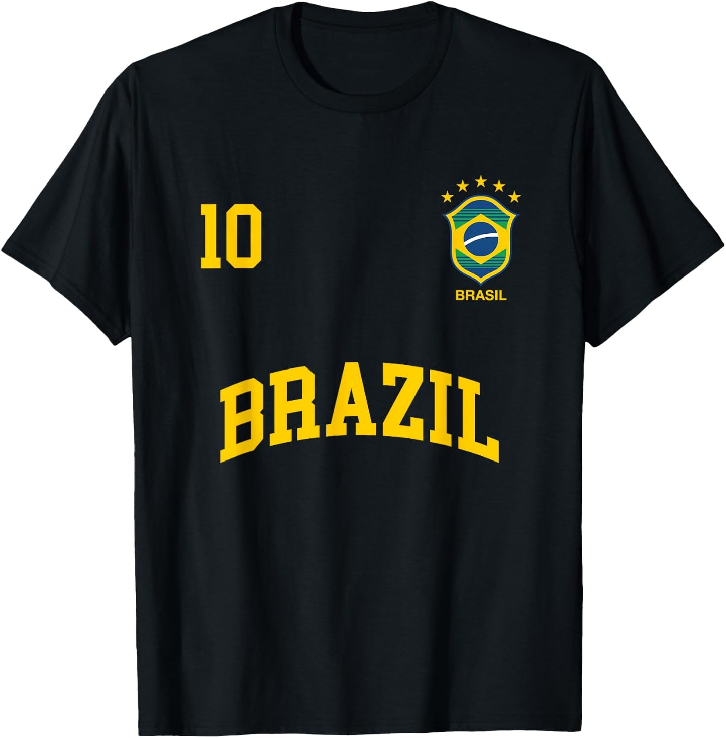 Brazil Number 10 Brazilian Soccer Team Sports Shirt T-Shirt - T-Shirt | Black