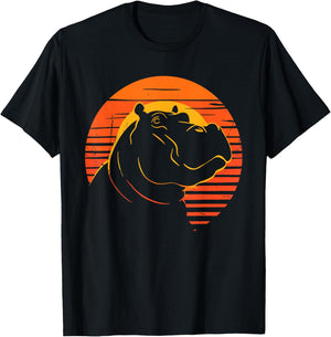 Hippopotamus Retro Vintage 80s - Funny Hippo Animals Lover T-Shirt - T-Shirt | Black