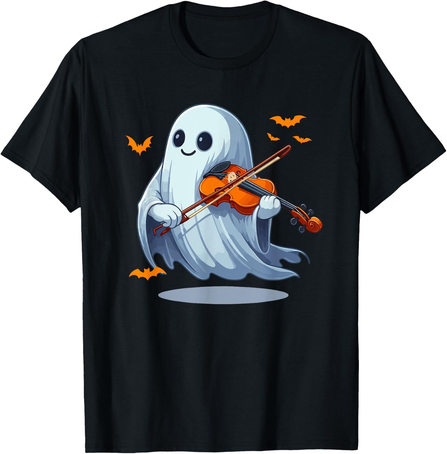 Boo Ghost Playing Violin Halloween Musical Instrument T-Shirt - T-Shirt | Black