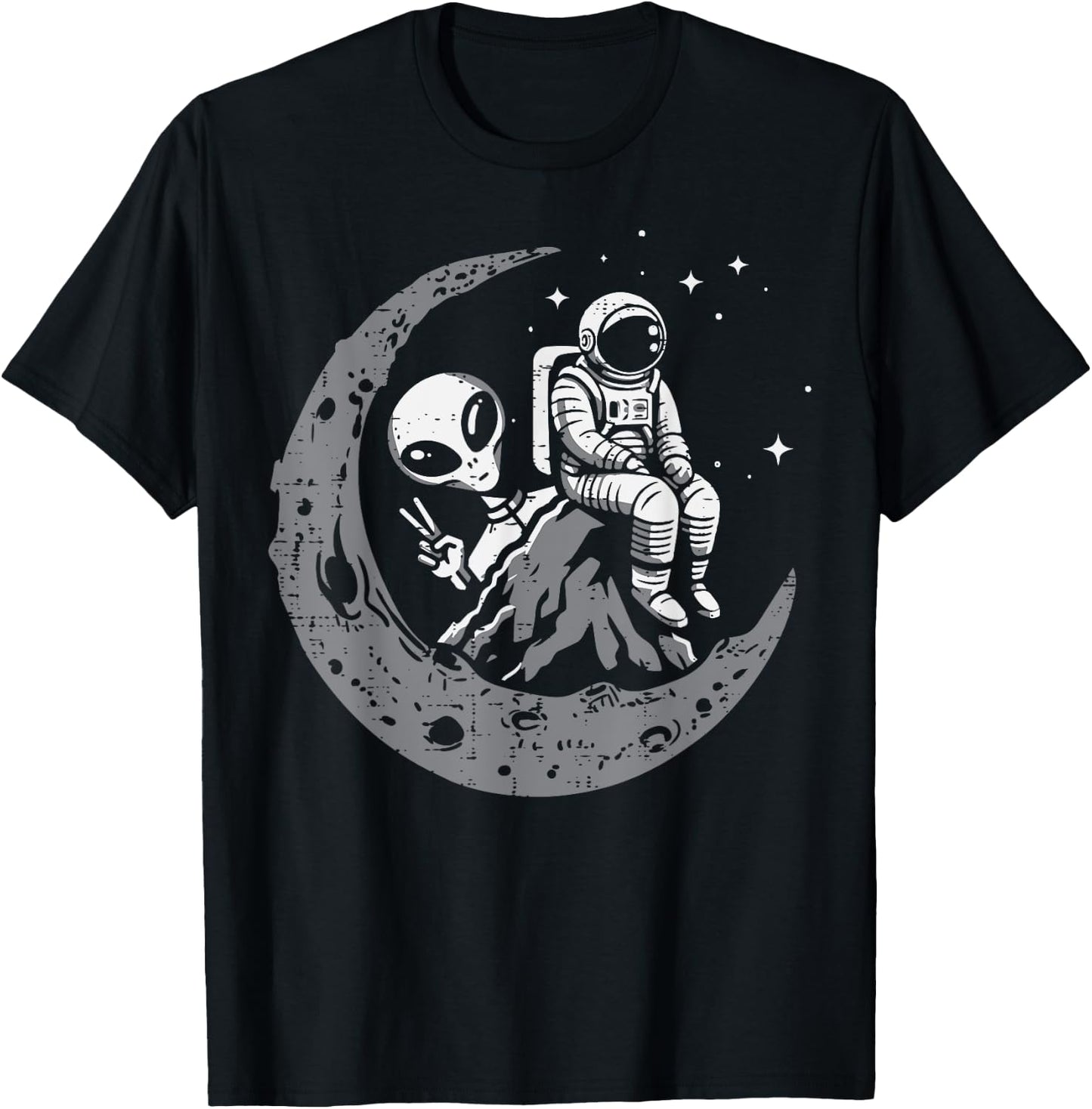 Astronaut Moon Alien Peace Funny Space Galaxy Men Women Kids T-Shirt - T-Shirt | Black