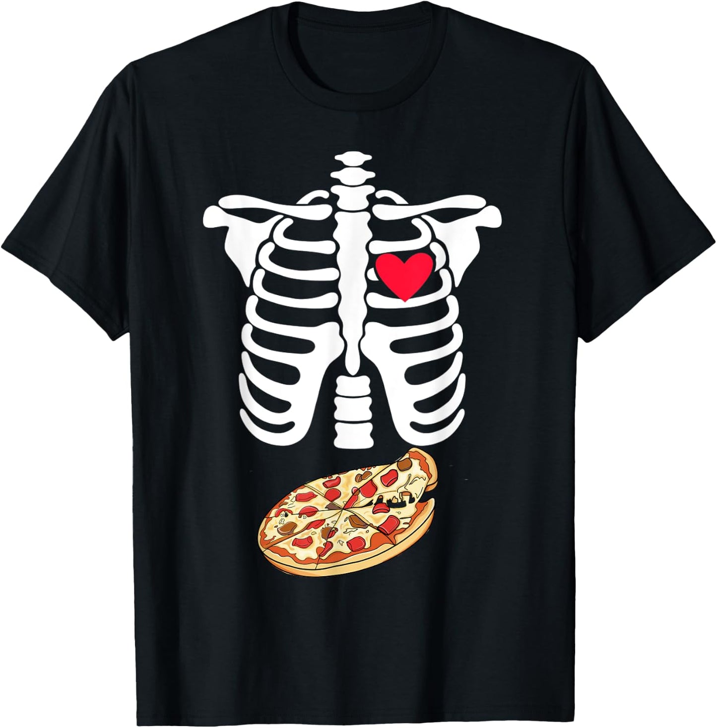Halloween Skeleton Pregnancy Pizza Xray Dad To Be T-Shirt - T-Shirt | Black