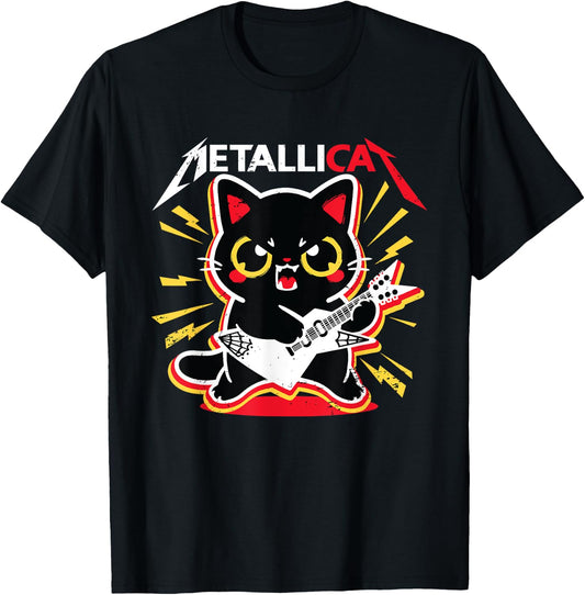 Funny Rock Music Rock 80's Rock 90's Funny Cat Black Cat T-Shirt - T-Shirt | Black