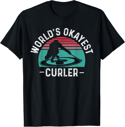 Funny Curling Gifts & Stuff Curler by DIMMERCH Women's Black Modern Letter Print T-Shirt - T-Shirt | Black