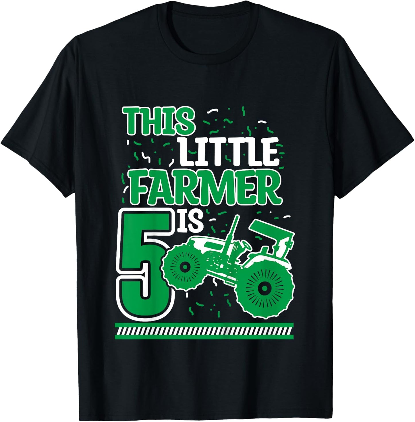 Kids 5 Years Old Boy Tractor Little Farmer 5th Birthday Kids T-Shirt - T-Shirt | Black